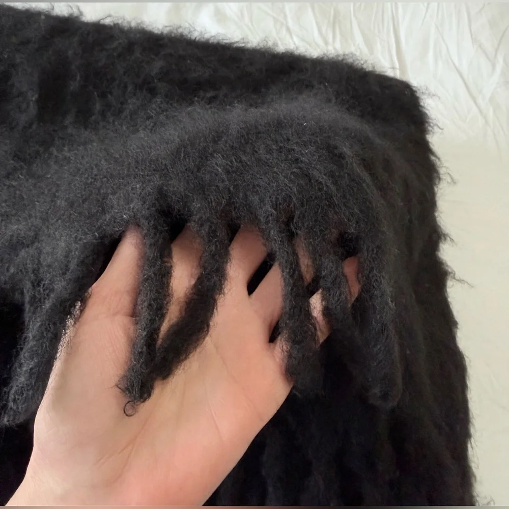 Restoration Hardware | Black Fringed Luxe Mohair Angora Wool Throw Spain 54x65”